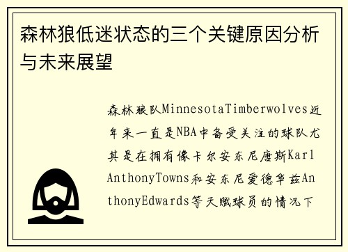 森林狼低迷状态的三个关键原因分析与未来展望